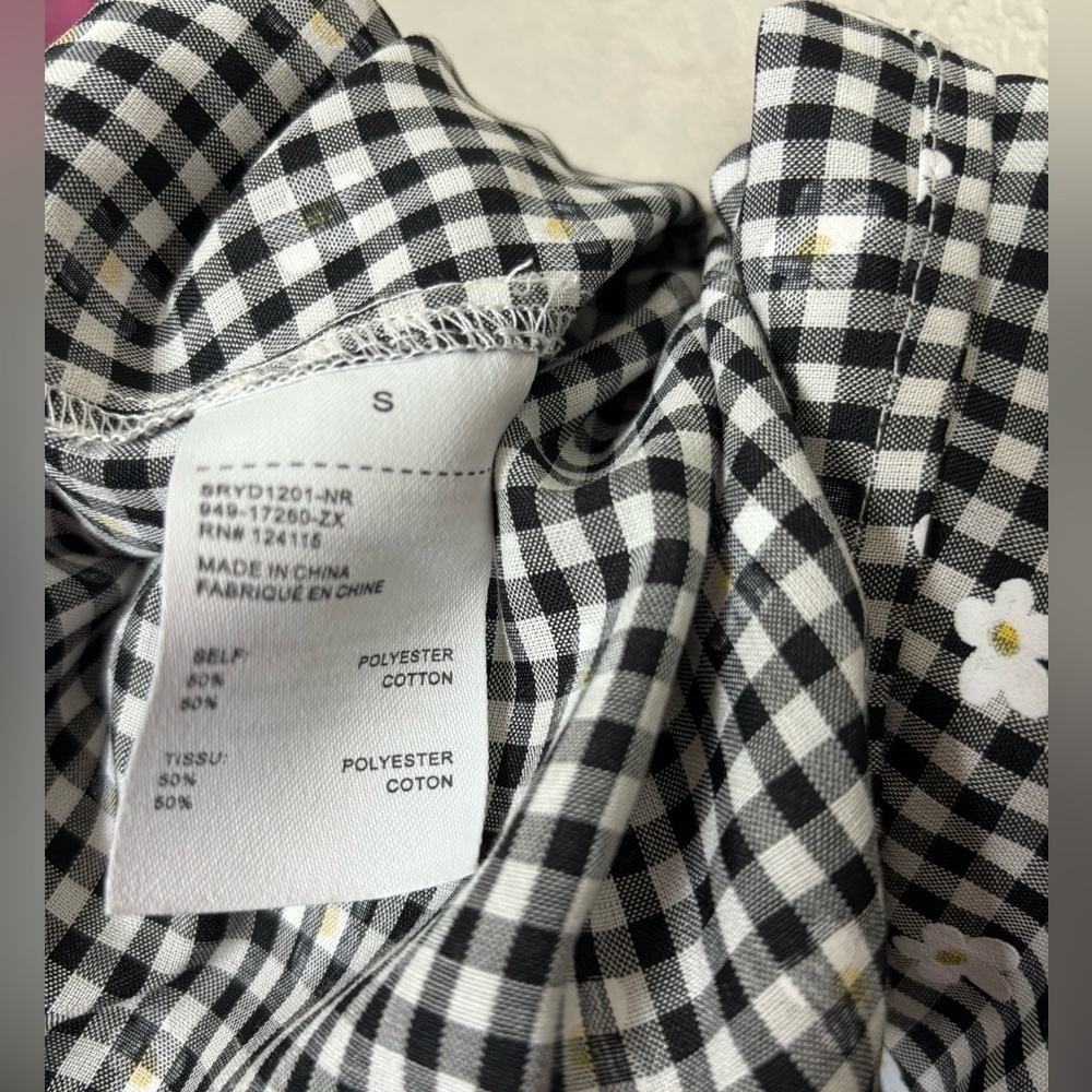 Sophie Rue Puff Sleeve Smocked Waist 90s Gingham Daisy Print Midi Dress S - Picture 5 of 9